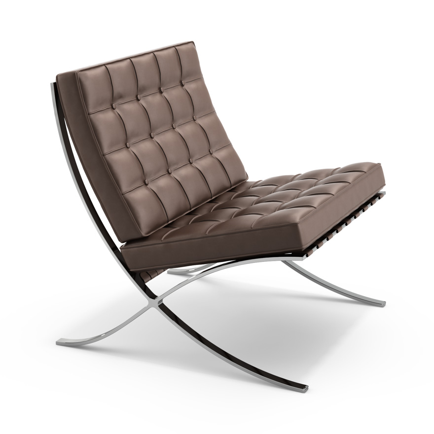 KNOLL poltrona BARCELONA RELAX (Struttura cromata / Rivestimento Toast -  Acciaio / Pelle Volo) 