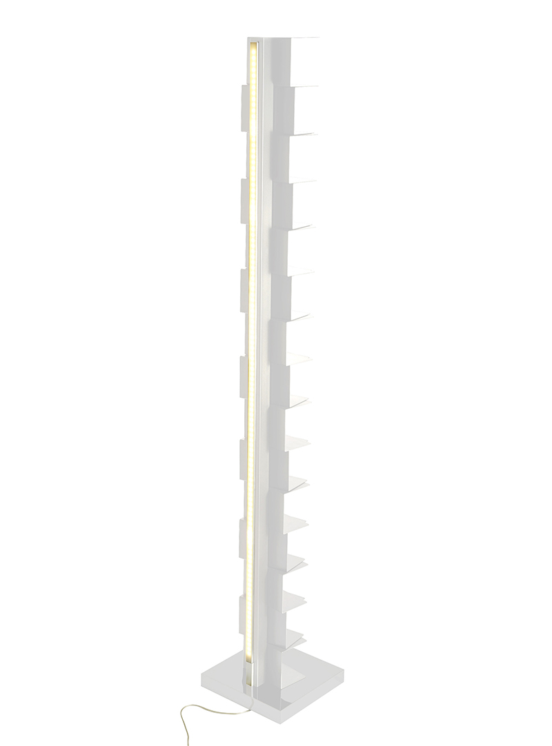 OPINION CIATTI bibliothèque avec éclairage à LED PTOLOMEO LUCE H 160 cm  (Structure noire, base inox - Structure et étagères en fer laqué. base en  acier inoxydable) 