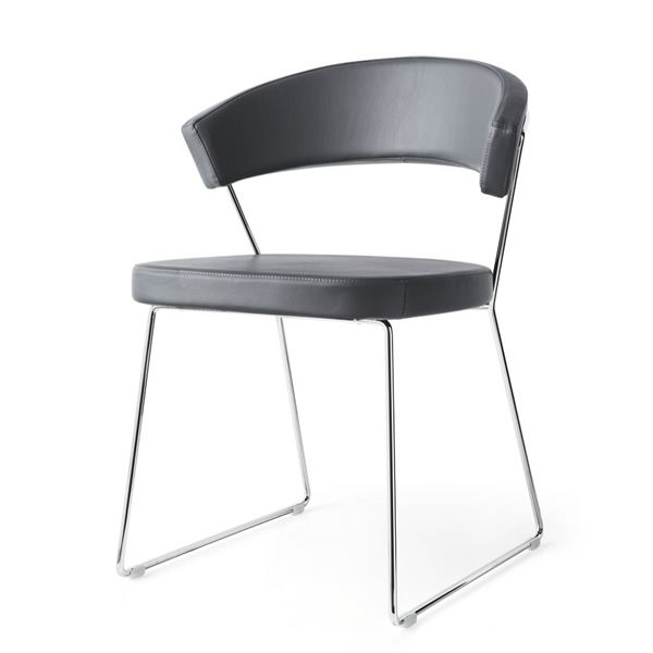 CONNUBIA set of 2 chairs NEW YORK CB/1022 (chromed structure, grey leather  seat - Metal and leather)