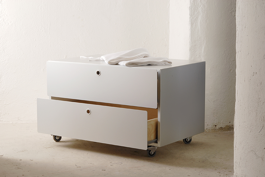 KRIPTONITE contenitore cassettiera su ruote a 2 cassetti L 60 cm (Bianco  opaco - Alluminio e legno) 