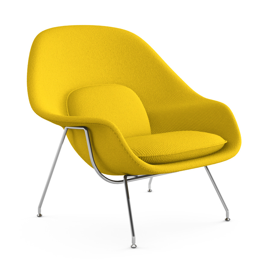 KNOLL armchair WOMB RELAX Yellow chromed steel and fabric Cato