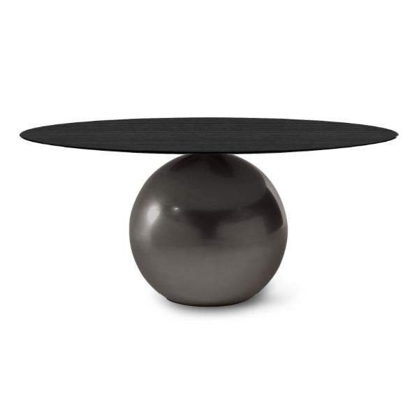 BONALDO tavolo rotondo CIRCUS Ø 180 cm base piombo (Piano rovere spazzolato  carbone - Metallo Plus e legno) 