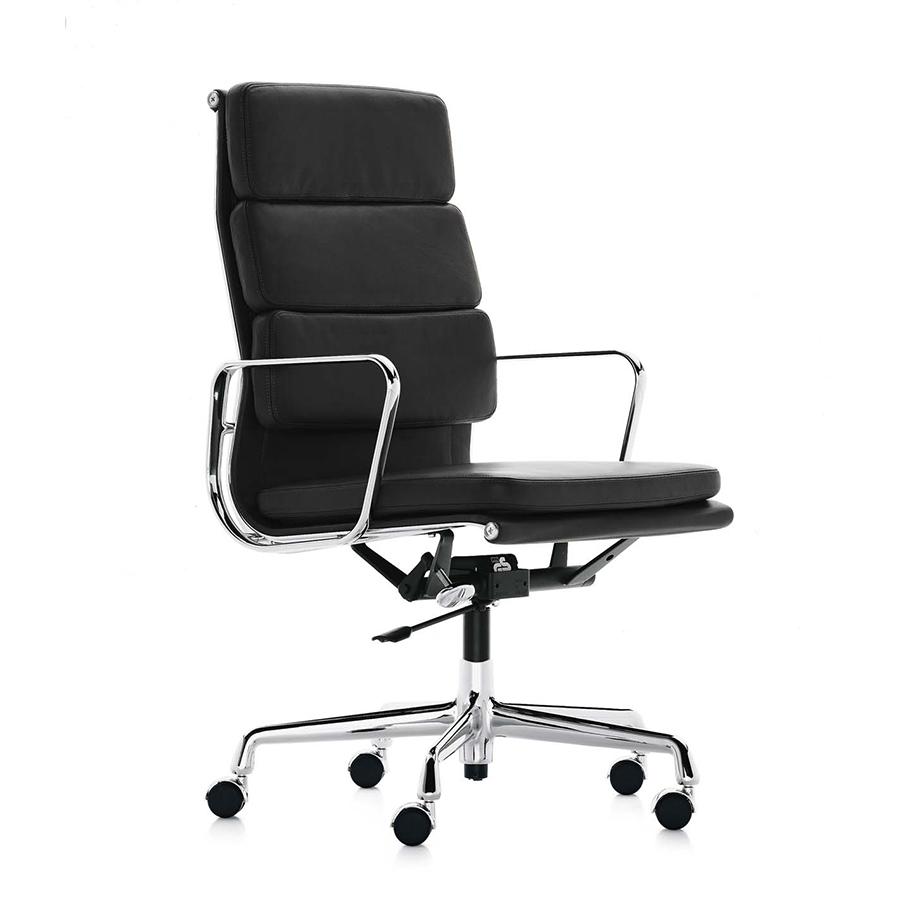 VITRA poltrona da ufficio EA 219 Soft Pad Group (Nero con rotelle morbide -  Pelle e alluminio cromato) 