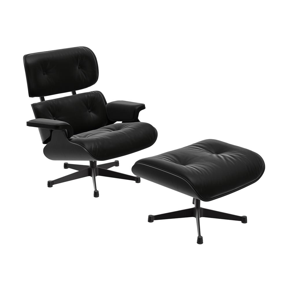 VITRA poltrona base e pelle nere EAMES LOUNGE CHAIR & OTTOMAN dimensioni classiche