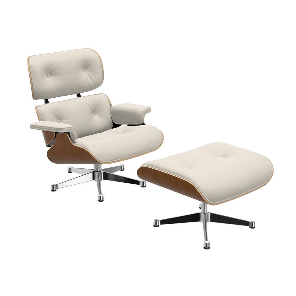 VITRA poltrona pelle bianca EAMES LOUNGE CHAIR & OTTOMAN dimensioni classiche