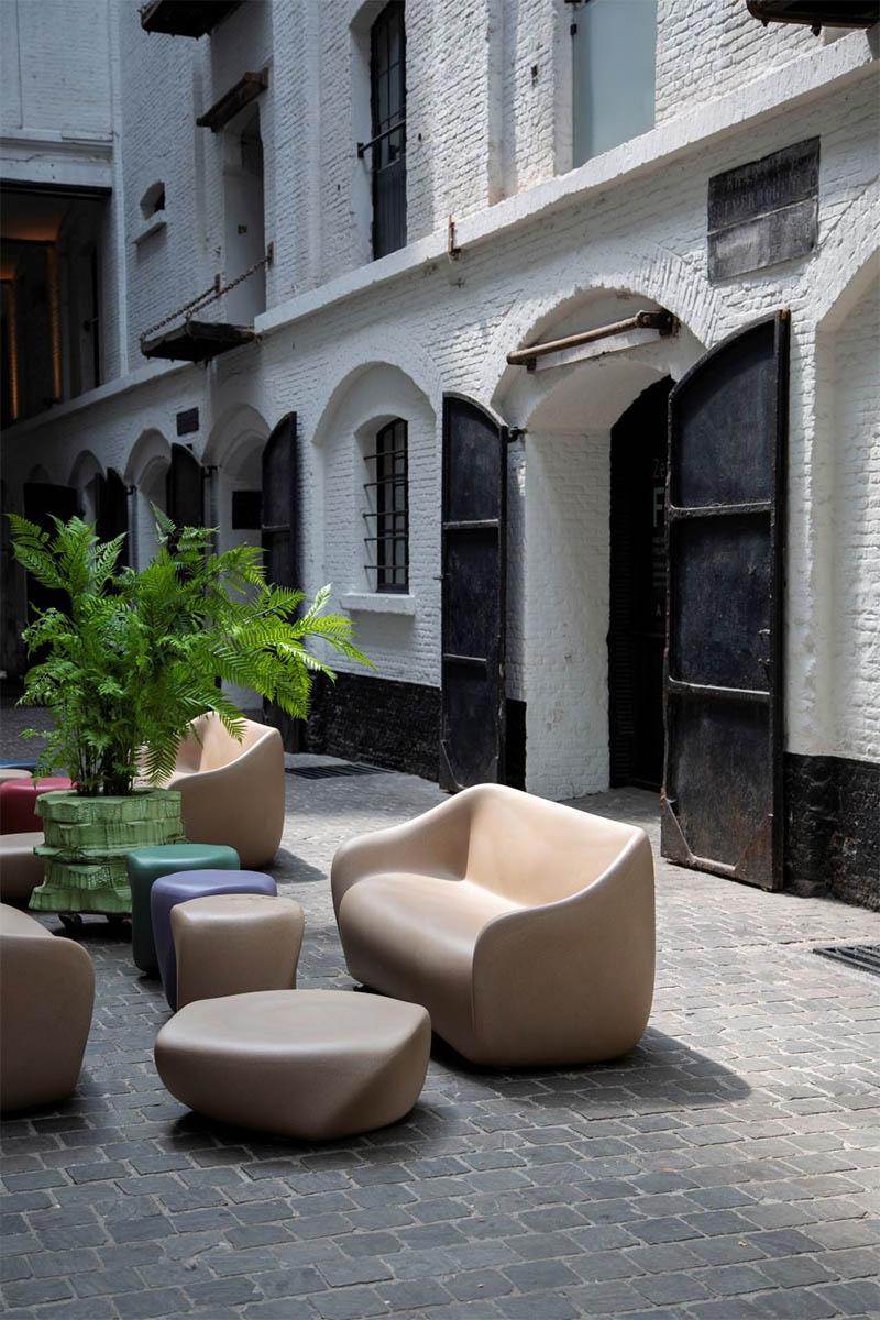 SLIDE set REBORN canapé + 2 fauteuils + table basse H 30 cm IRIS VIOLET