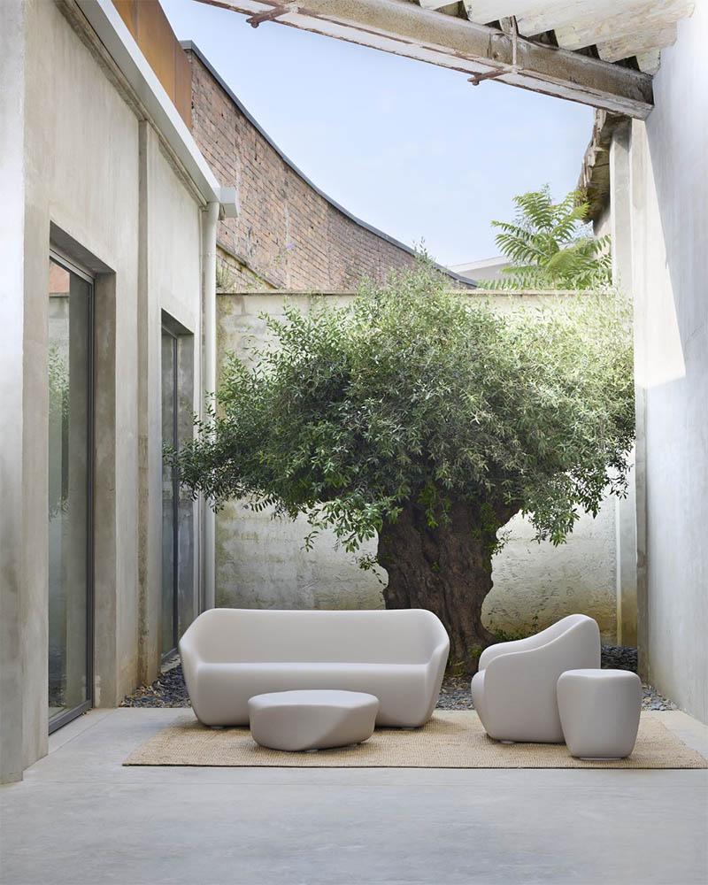 SLIDE set REBORN canapé + 2 fauteuils + table basse H 30 cm IRIS VIOLET