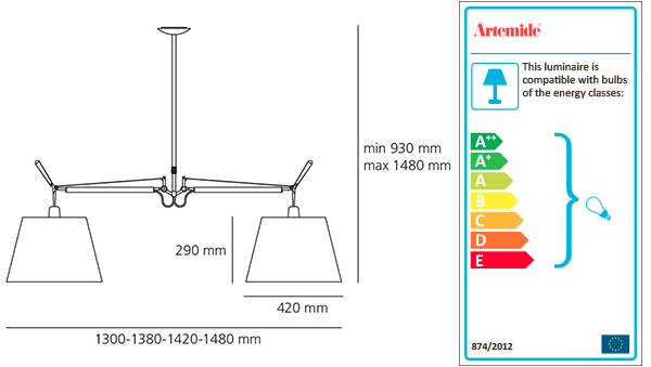 ARTEMIDE TOLOMEO BASCULANTE SUSPENSION 2 BRACCI