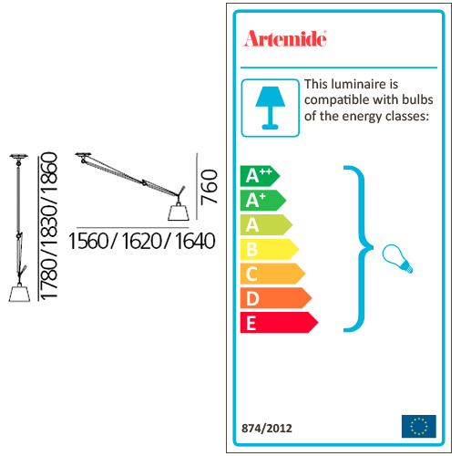 Artemide Tolomeo Sospensione Decentrata 240 Voltage Versione Europa 220V Artemide  Tolomeo Raso