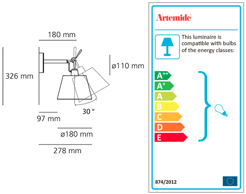 ARTEMIDE TOLOMEO DIFFUSORE 18 WALL