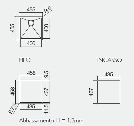 vasca quadra 1Q4040I misure