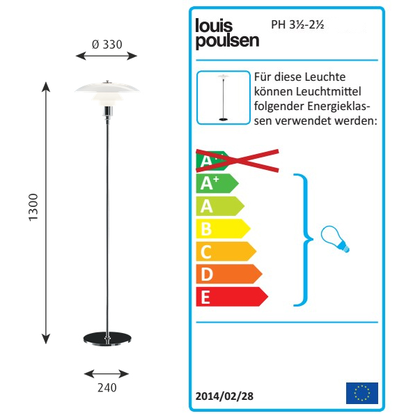 Louis Poulsen Floor Lamp Opal Glass PH 3½-2½, Chrome plated