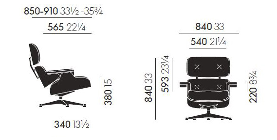 vitra longue chair misure