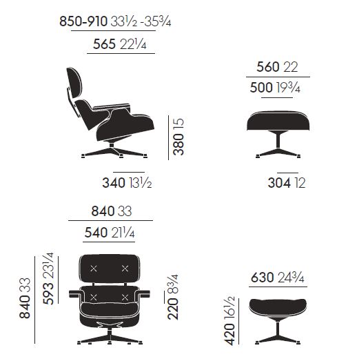 vitra longue chair misure