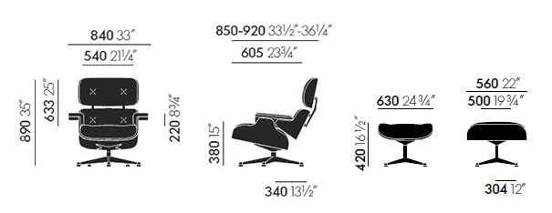 vitra longue chair misure